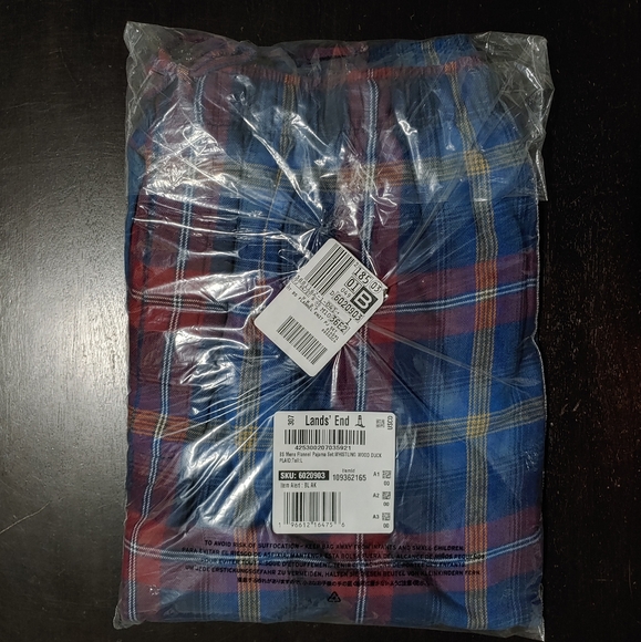 NWT Blake Shelton Lands End Men's Flannel Knit Pajamas Set Blue Plaid size LT - Picture 6 of 6